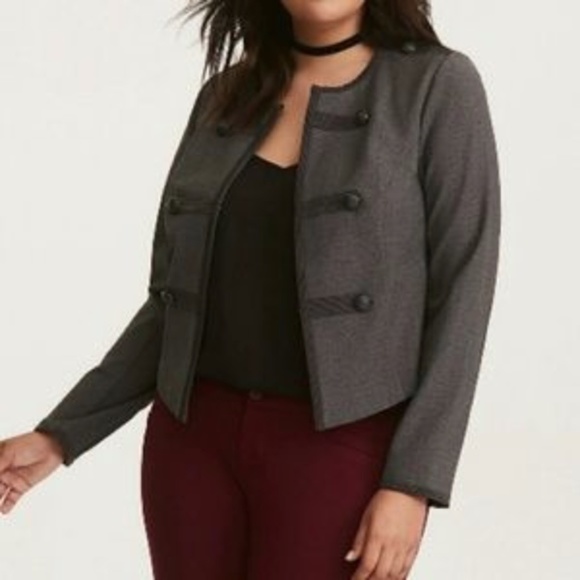 Torrid Fitted Gray Military Jacket Buttons with Hi Low Hem - plus size 1X - Picture 2 of 14